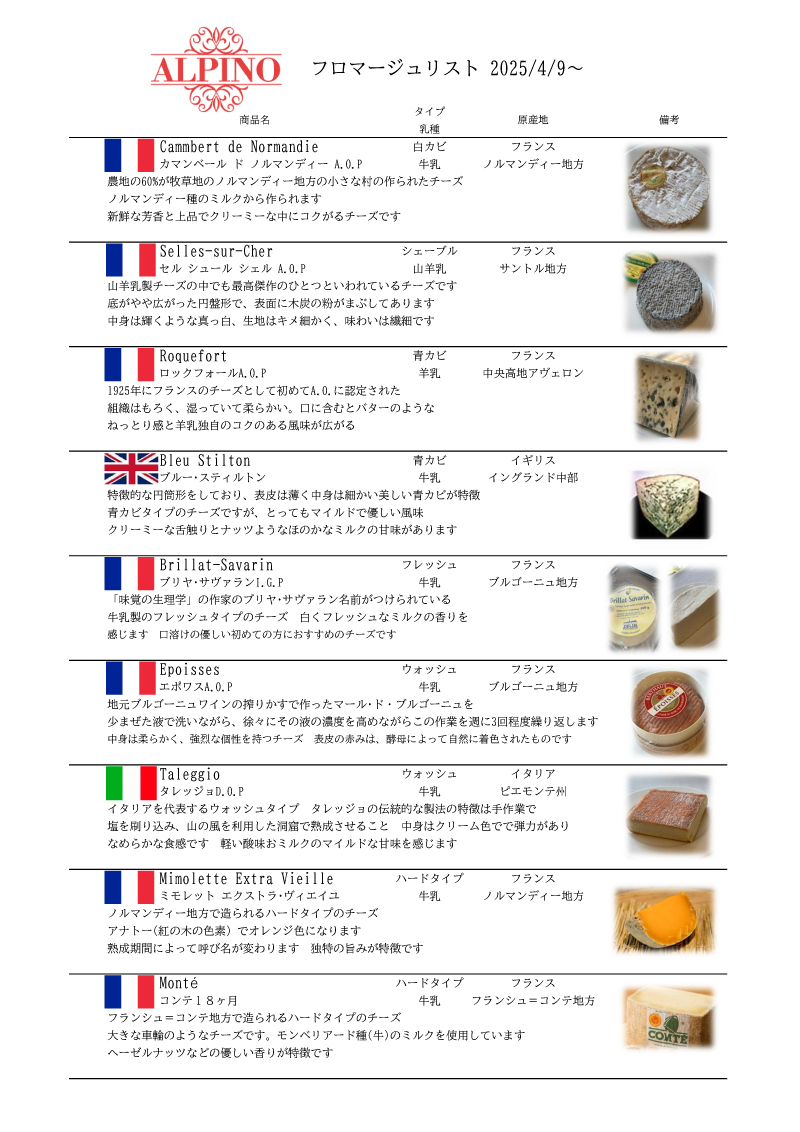 今月のチーズ